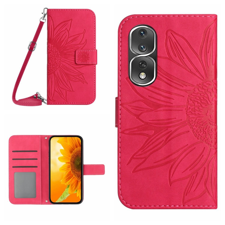 For Honor 80 Pro HT04 Skin Feel Sun Flower Embossed Flip Leather Phone Case with Lanyard