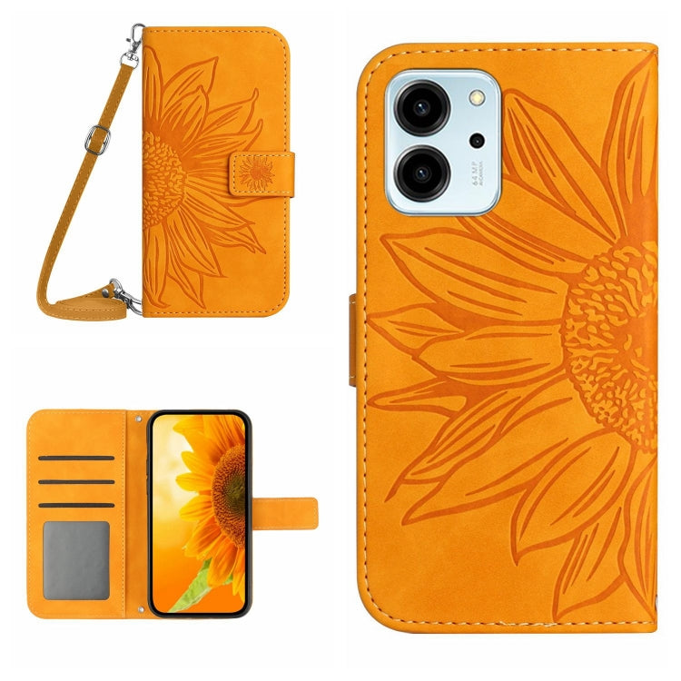 For Honor 80 SE HT04 Skin Feel Sun Flower Embossed Flip Leather Phone Case with Lanyard