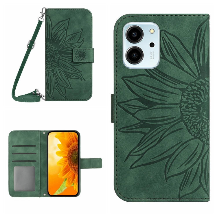 For Honor 80 SE HT04 Skin Feel Sun Flower Embossed Flip Leather Phone Case with Lanyard
