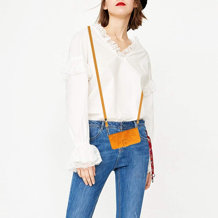 For Nokia X30 HT04 Skin Feel Sun Flower Embossed Flip Leather Phone Case with Lanyard