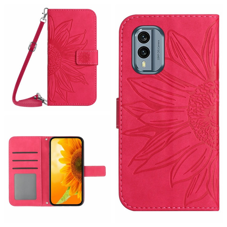 For Nokia X30 HT04 Skin Feel Sun Flower Embossed Flip Leather Phone Case with Lanyard