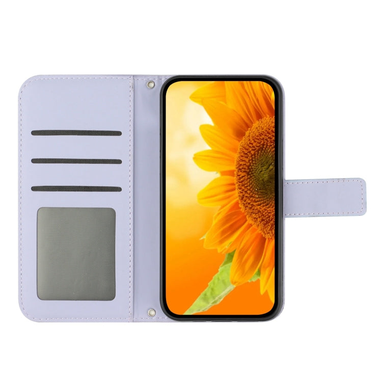 For Xiaomi 13 HT04 Skin Feel Sun Flower Embossed Flip Leather Phone Case with Lanyard
