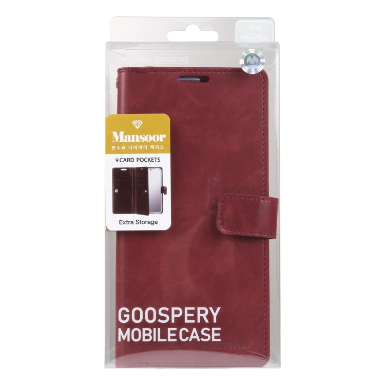 For Samsung Galaxy S23 Ultra 5G GOOSPERY MANSOOR DIARY 9 Card Slots Leather Phone Case