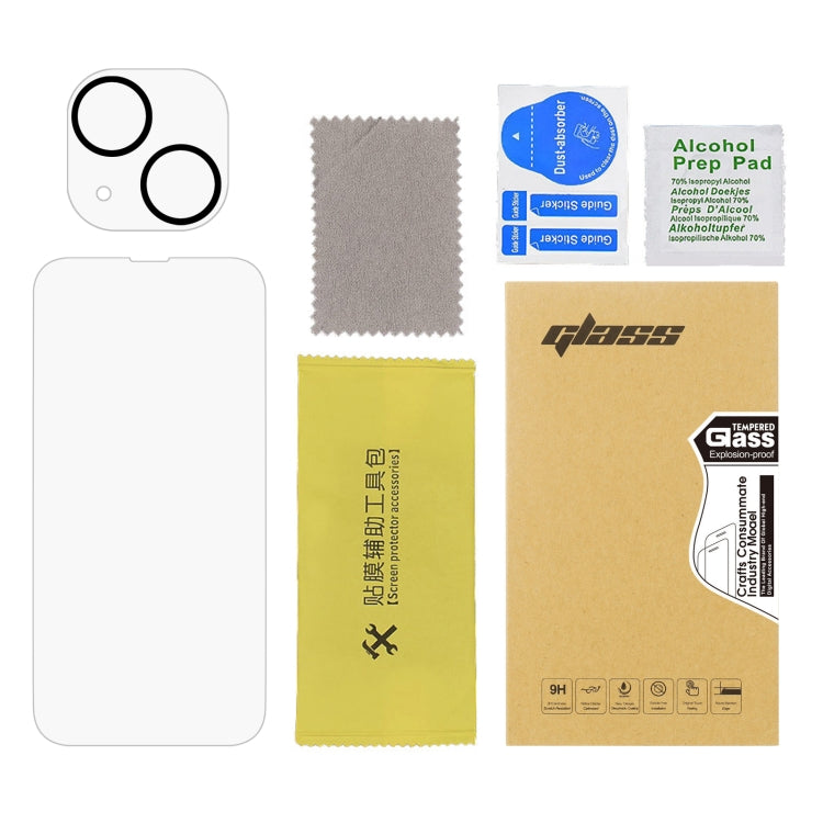 For iPhone 14 2pcs 0.26mm 9H 2.5D Tempered Glass Screen Film with 2pcs Lens Protector