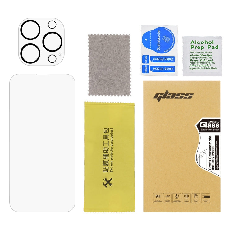 For iPhone 14 Pro Max 2pcs 0.26mm 9H 2.5D Tempered Glass Screen Film with 2pcs Lens Protector