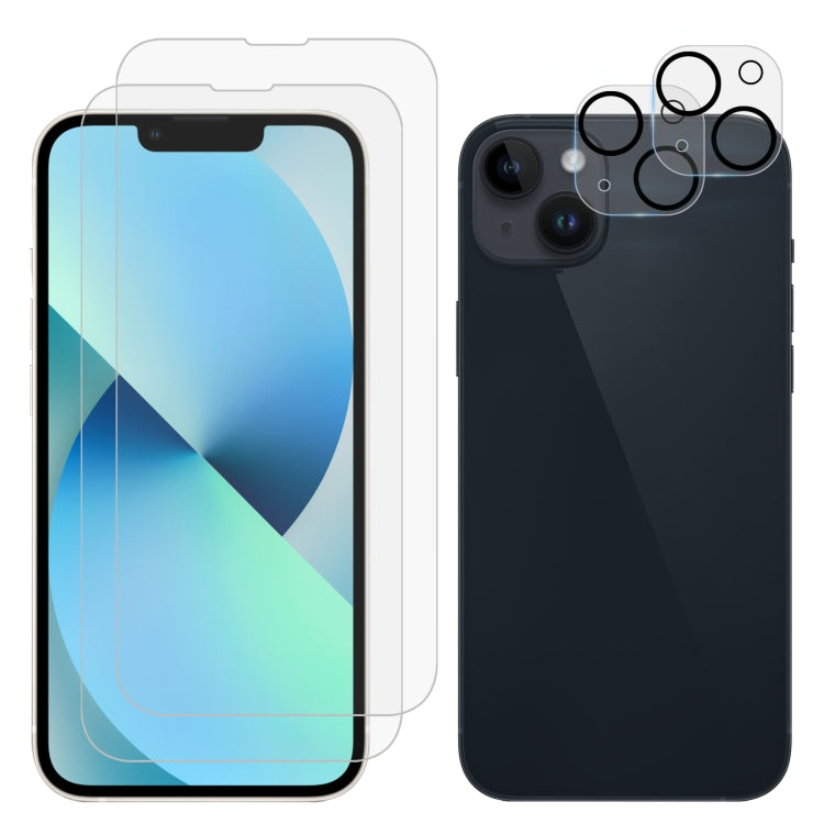 For iPhone 13 mini 2pcs 0.26mm 9H 2.5D Tempered Glass Screen Film with 2pcs Lens Protector