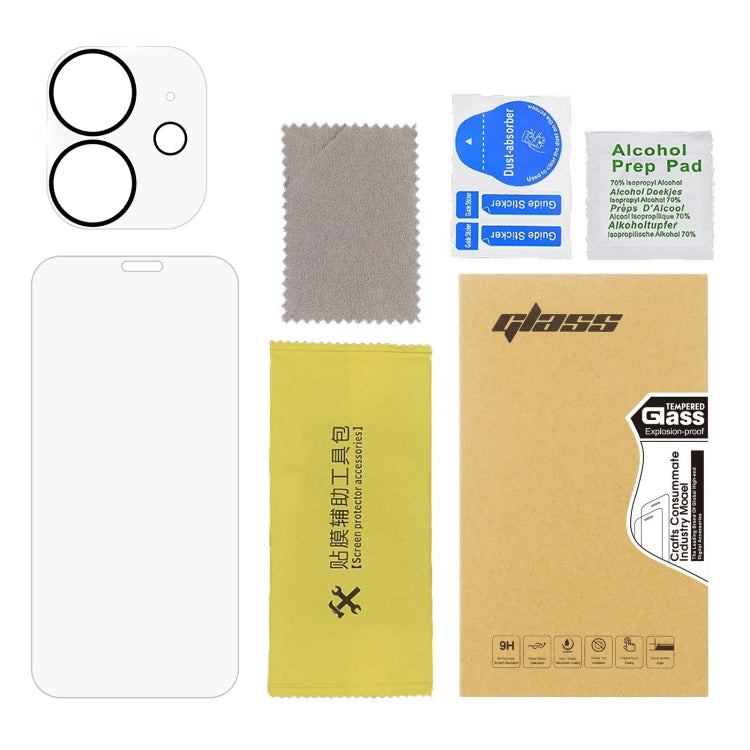 For iPhone 12 2pcs 0.26mm 9H 2.5D Tempered Glass Screen Film with 2pcs Lens Protector