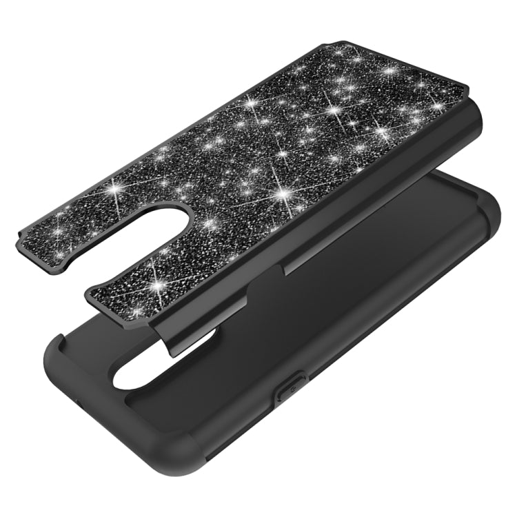 For LG K30 (2019) / Aristo 4 Plus Glitter Powder Contrast Skin Shockproof Silicone + PC Protective Case(Black)