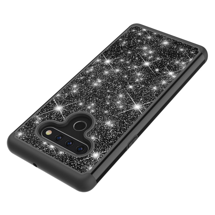 For LG Q Stylo 6 Glitter Powder Contrast Skin Shockproof Silicone + PC Protective Case