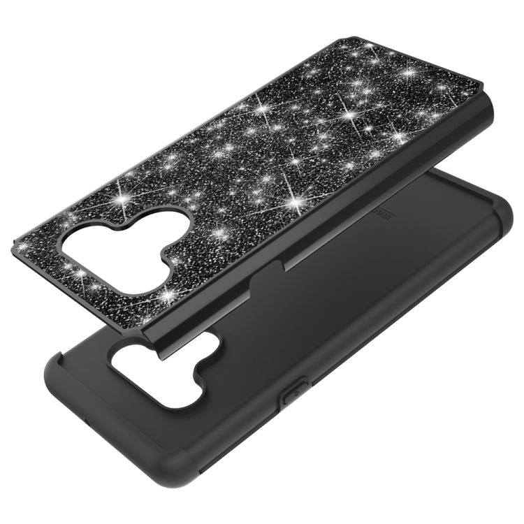 For LG Q Stylo 6 Glitter Powder Contrast Skin Shockproof Silicone + PC Protective Case