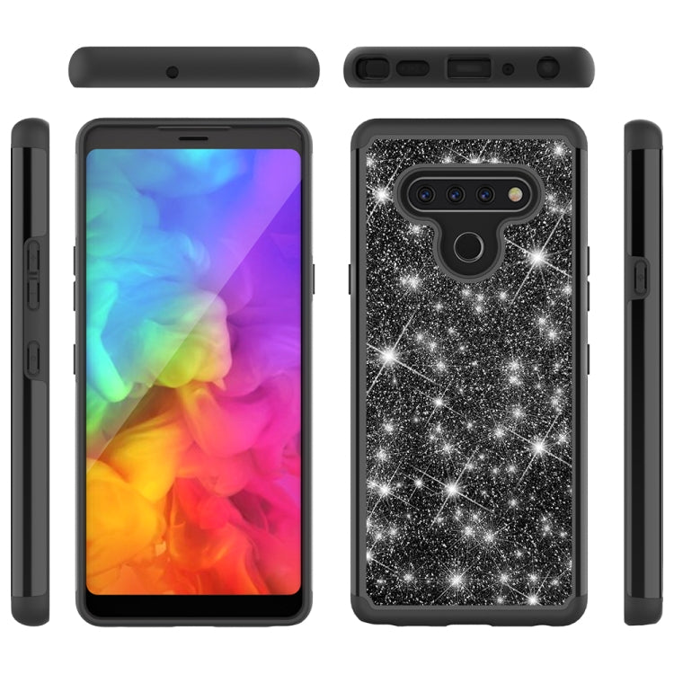 For LG Q Stylo 6 Glitter Powder Contrast Skin Shockproof Silicone + PC Protective Case