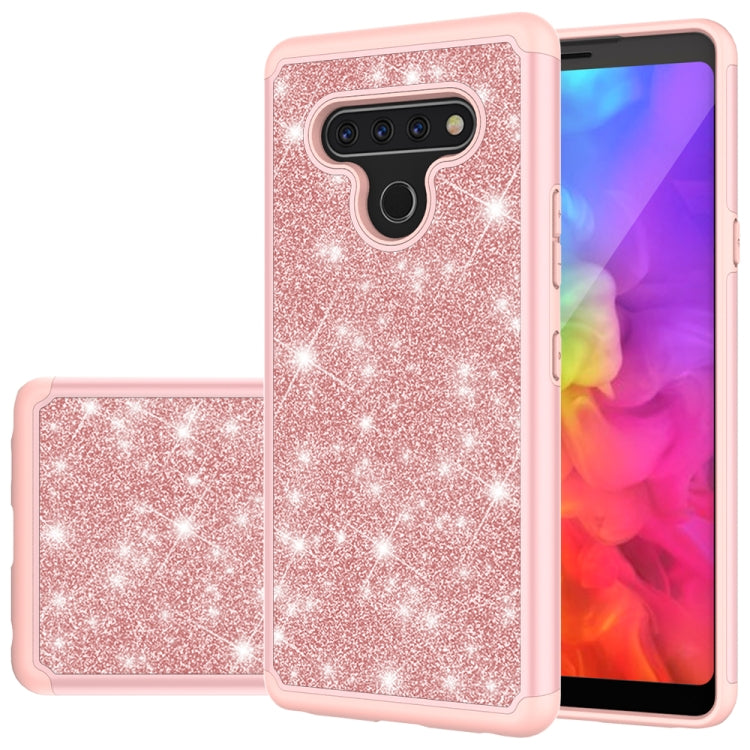 For LG Q Stylo 6 Glitter Powder Contrast Skin Shockproof Silicone + PC Protective Case