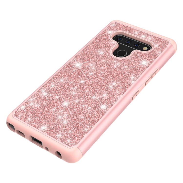 For LG Q Stylo 6 Glitter Powder Contrast Skin Shockproof Silicone + PC Protective Case