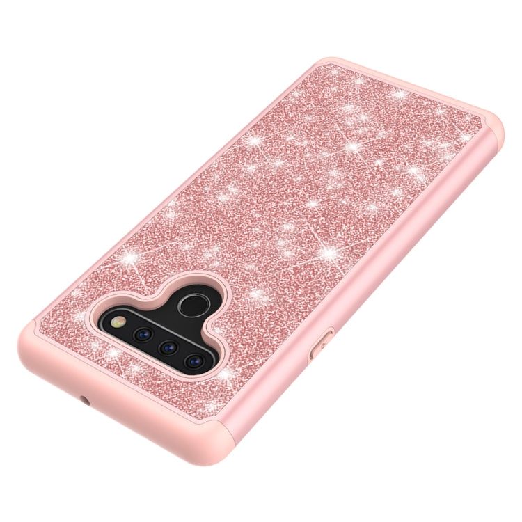 For LG Q Stylo 6 Glitter Powder Contrast Skin Shockproof Silicone + PC Protective Case