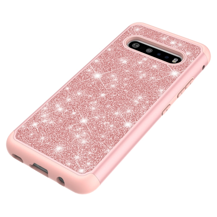 For LG V60 ThinQ Glitter Powder Contrast Skin Shockproof Silicone + PC Protective Case(Rose Gold)