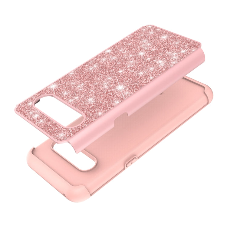 For LG V60 ThinQ Glitter Powder Contrast Skin Shockproof Silicone + PC Protective Case(Rose Gold)