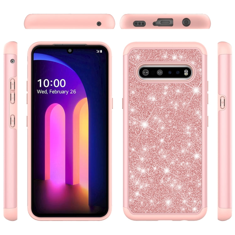 For LG V60 ThinQ Glitter Powder Contrast Skin Shockproof Silicone + PC Protective Case(Rose Gold)