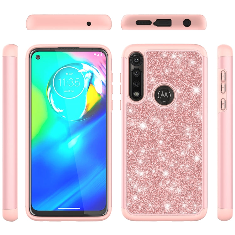 For Motorola Moto G Power(2020) Glitter Powder Contrast Skin Shockproof Silicone + PC Protective Case(Rose Gold)