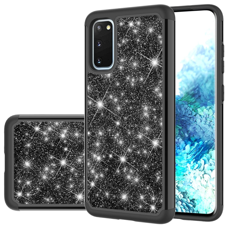 For Galaxy S20 Glitter Powder Contrast Skin Shockproof Silicone + PC Protective Case(Black)