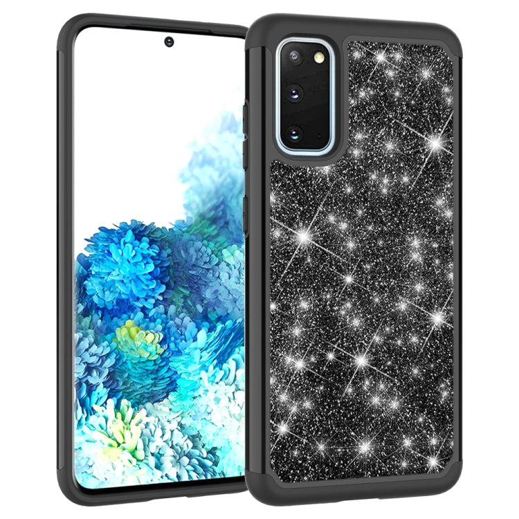 For Galaxy S20 Glitter Powder Contrast Skin Shockproof Silicone + PC Protective Case(Black)