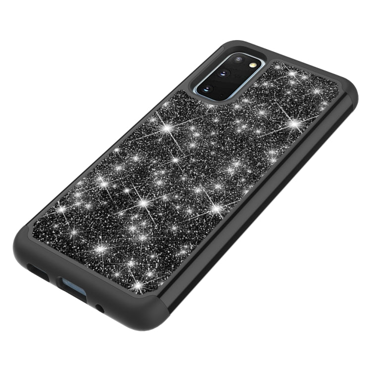 For Galaxy S20 Glitter Powder Contrast Skin Shockproof Silicone + PC Protective Case(Black)