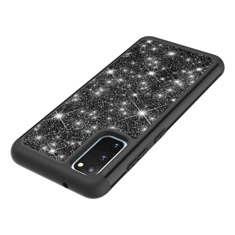 For Galaxy S20 Glitter Powder Contrast Skin Shockproof Silicone + PC Protective Case(Black)