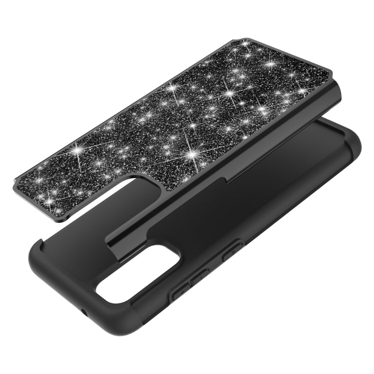 For Galaxy S20 Glitter Powder Contrast Skin Shockproof Silicone + PC Protective Case(Black)