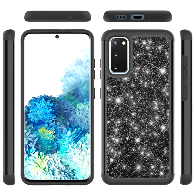For Galaxy S20 Glitter Powder Contrast Skin Shockproof Silicone + PC Protective Case(Black)