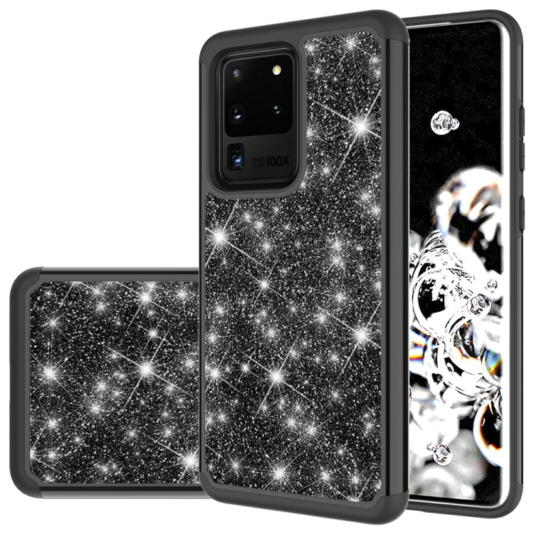 For Galaxy S20 Ultra Glitter Powder Contrast Skin Shockproof Silicone + PC Protective Case(Black)