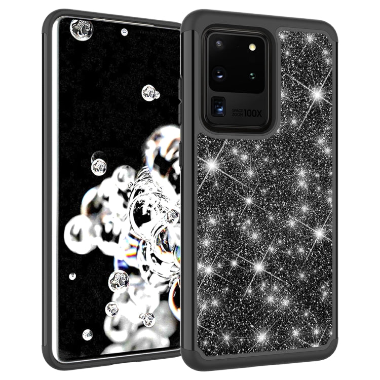 For Galaxy S20 Ultra Glitter Powder Contrast Skin Shockproof Silicone + PC Protective Case(Black)