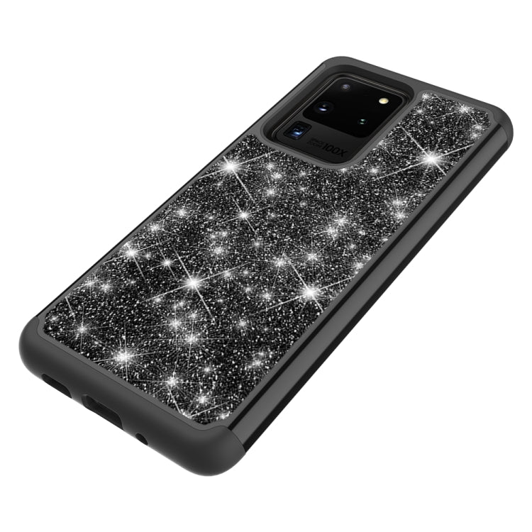 For Galaxy S20 Ultra Glitter Powder Contrast Skin Shockproof Silicone + PC Protective Case(Black)