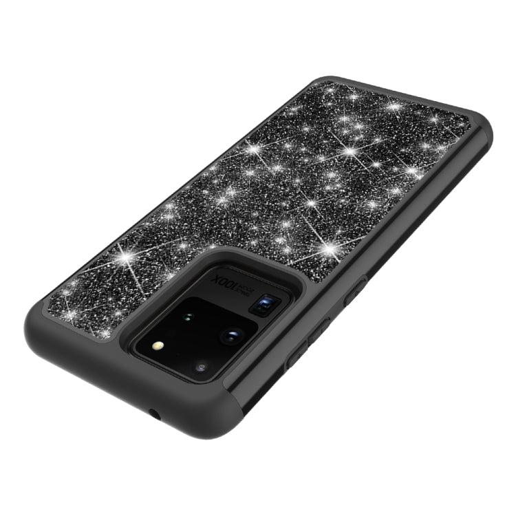 For Galaxy S20 Ultra Glitter Powder Contrast Skin Shockproof Silicone + PC Protective Case(Black)