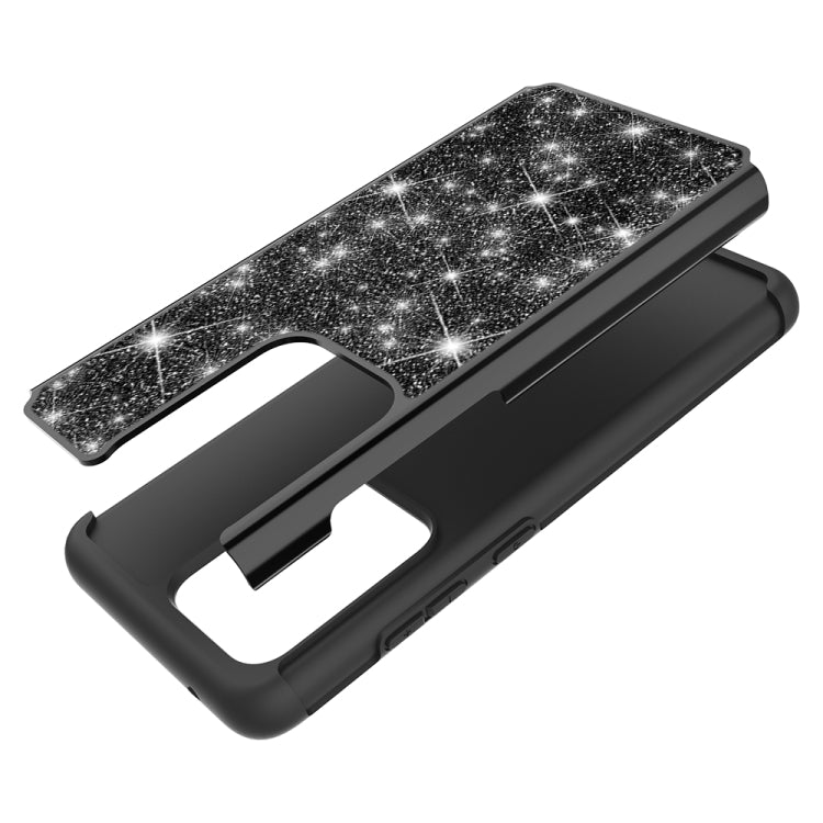 For Galaxy S20 Ultra Glitter Powder Contrast Skin Shockproof Silicone + PC Protective Case(Black)