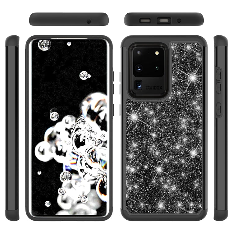 For Galaxy S20 Ultra Glitter Powder Contrast Skin Shockproof Silicone + PC Protective Case(Black)