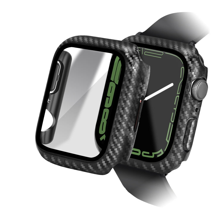 For Apple Watch Series 8 & 7 45mm Carbon Fiber PC Tempered Glass Integral Watch Case(Black)