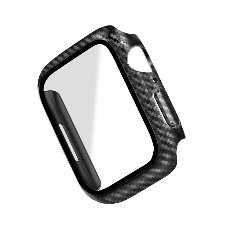 For Apple Watch Series 8 & 7 45mm Carbon Fiber PC Tempered Glass Integral Watch Case(Black)