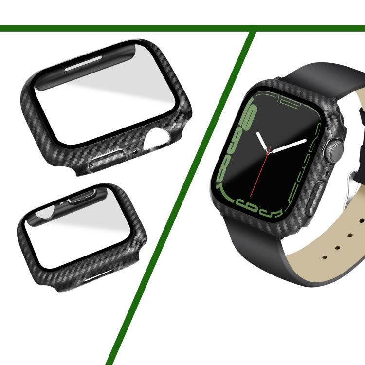 For Apple Watch Series 8 & 7 45mm Carbon Fiber PC Tempered Glass Integral Watch Case(Black)
