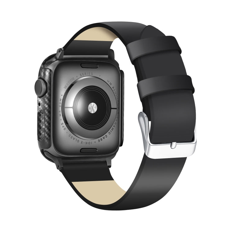 For Apple Watch Series 3&2&1 38mm Carbon Fiber PC Tempered Glass Integral Watch Case(Black)