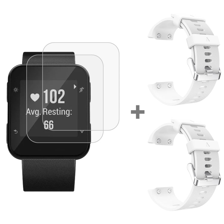 For Garmin Forerunner 35 2pcs Silicone Sport Watch Band with 2pcs Tempered Glass Film