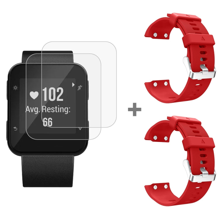 For Garmin Forerunner 35 2pcs Silicone Sport Watch Band with 2pcs Tempered Glass Film