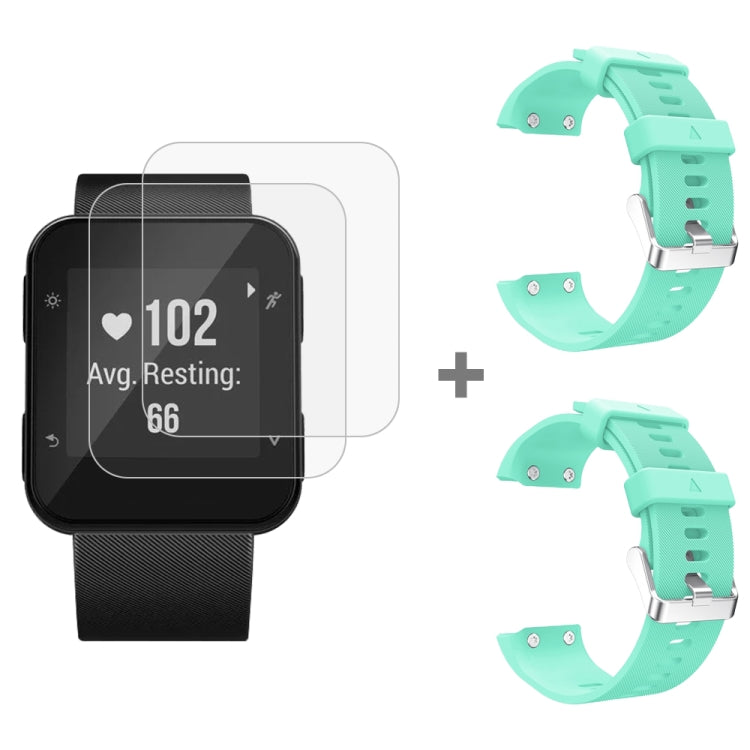 For Garmin Forerunner 35 2pcs Silicone Sport Watch Band with 2pcs Tempered Glass Film
