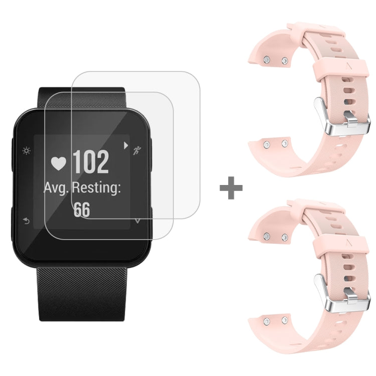 For Garmin Forerunner 35 2pcs Silicone Sport Watch Band with 2pcs Tempered Glass Film