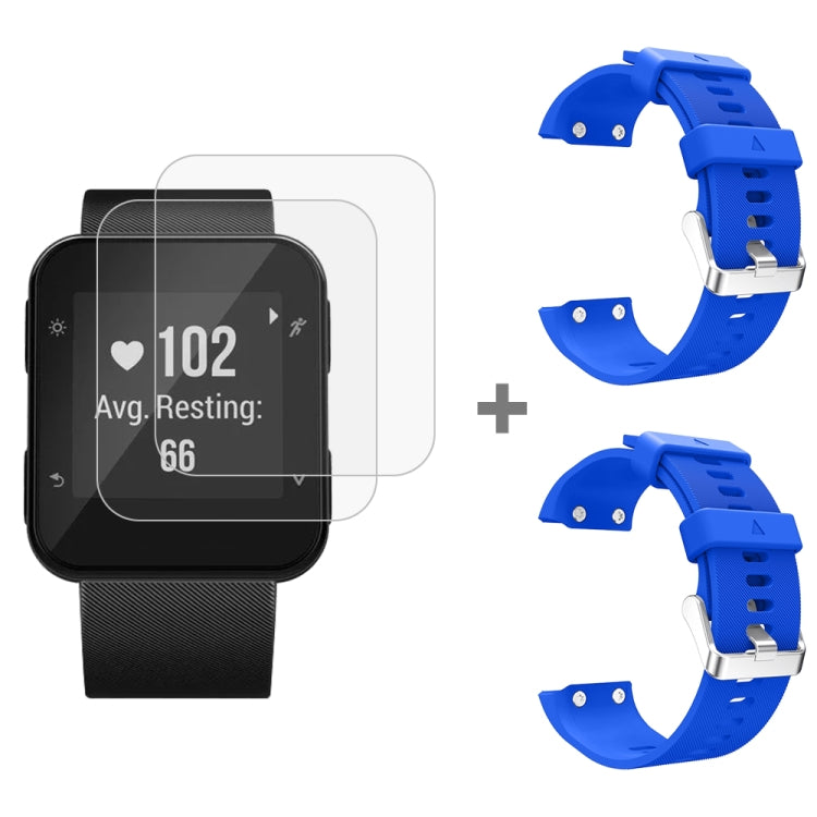 For Garmin Forerunner 35 2pcs Silicone Sport Watch Band with 2pcs Tempered Glass Film