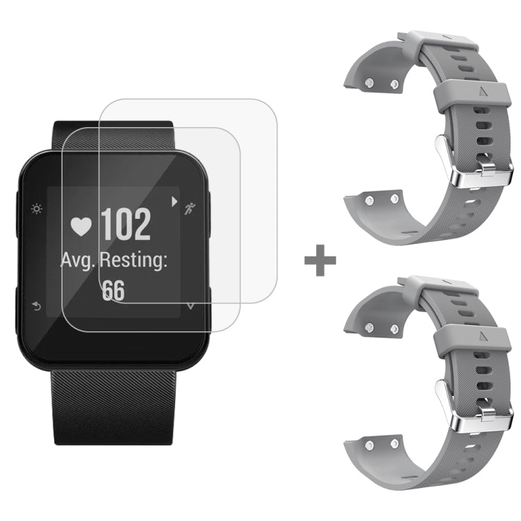 For Garmin Forerunner 35 2pcs Silicone Sport Watch Band with 2pcs Tempered Glass Film