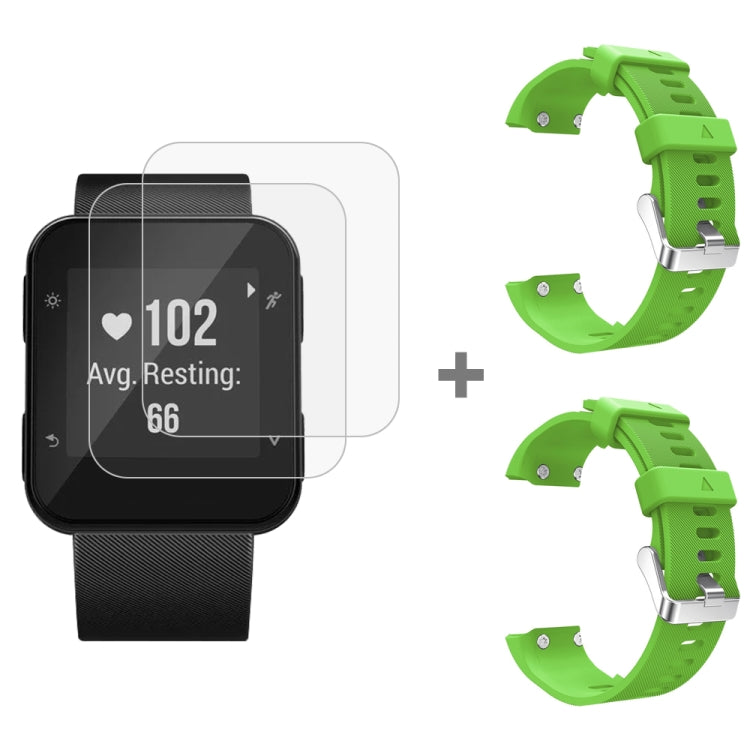 For Garmin Forerunner 35 2pcs Silicone Sport Watch Band with 2pcs Tempered Glass Film