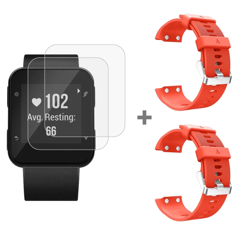 For Garmin Forerunner 35 2pcs Silicone Sport Watch Band with 2pcs Tempered Glass Film