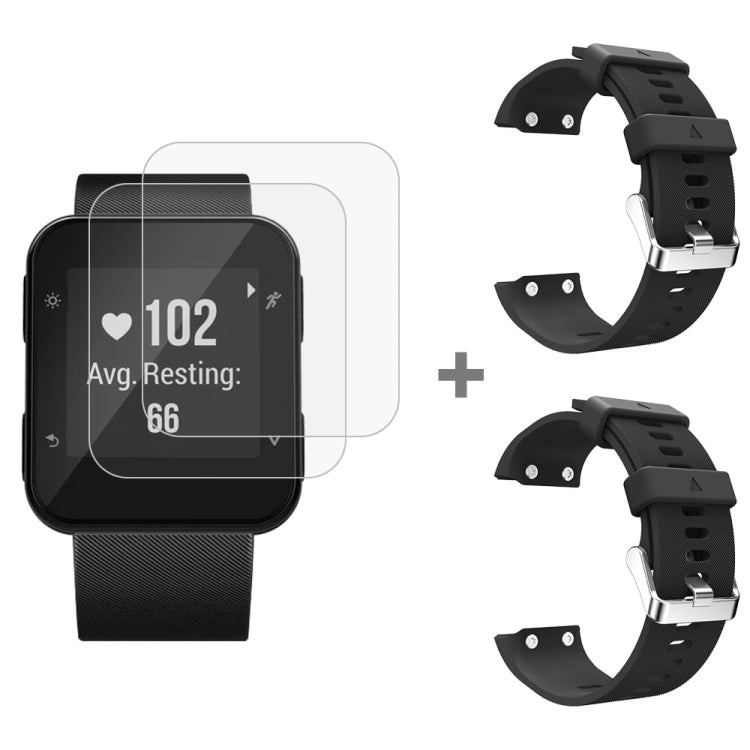 For Garmin Forerunner 35 2pcs Silicone Sport Watch Band with 2pcs Tempered Glass Film