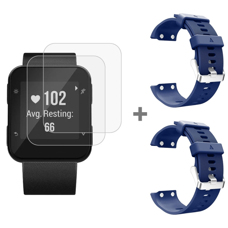 For Garmin Forerunner 35 2pcs Silicone Sport Watch Band with 2pcs Tempered Glass Film