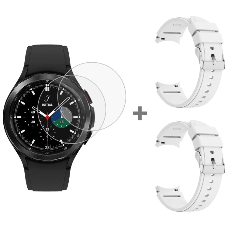 For Samsung Galaxy Watch4 Classic 46mm 2pcs Silicone Watch Band with 2pcs Tempered Glass Film