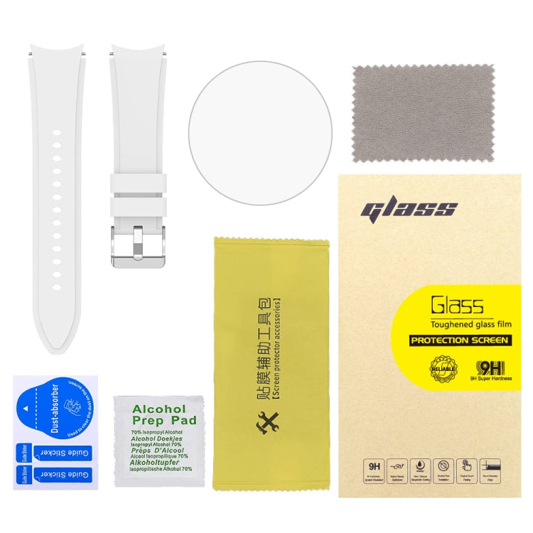 For Samsung Galaxy Watch4 Classic 46mm 2pcs Silicone Watch Band with 2pcs Tempered Glass Film